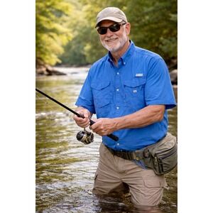 Columbia PFG Fishing Shirt Mens XXL Blue Short Sleeve Vented Performance Outdoor